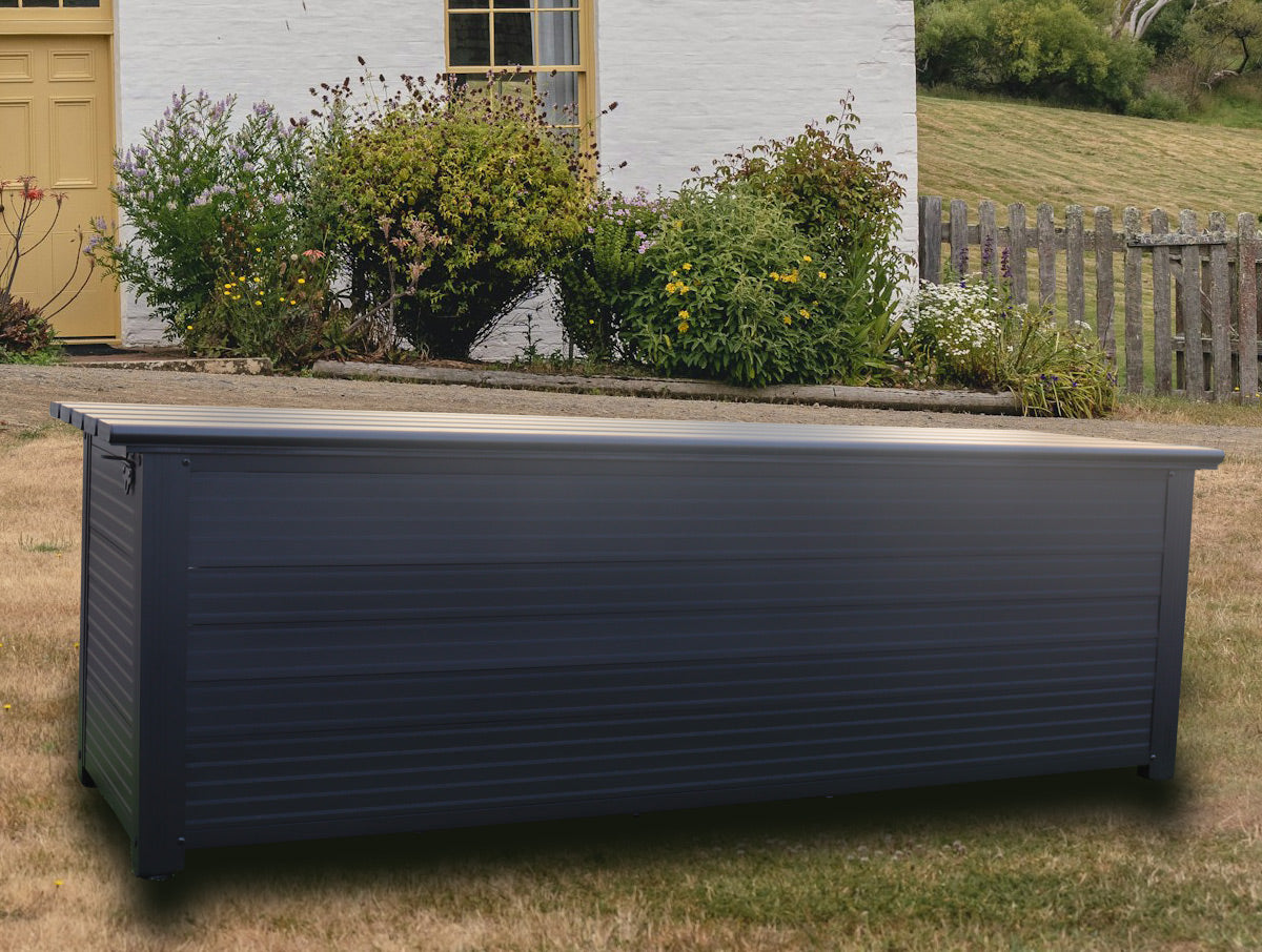 ベンチボックス BB150-BK 軽さと耐久性が自慢の アルミ製  収納ボックス  便利な野外ベンチに!お庭周りの収納箱として! 南京錠 取付け金具付きで 安心安全! 軽い 軽量 収納 ソフトクローズ シンプル おしゃれ アルミ 小さい 小さいサイズ 静か ゆっくり 閉まる