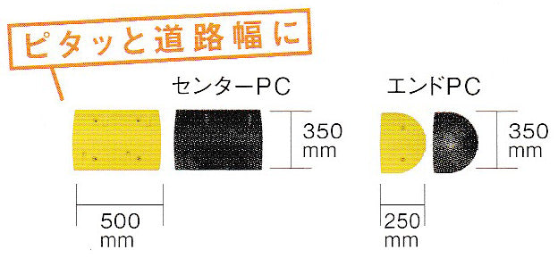 減速ロードハンプ（減速帯） HP-AR2500　片側車線用タイプ 　 黒と黄色のストライプで よく目立つ！ 夜間はライトに反射で 視認バツグン！