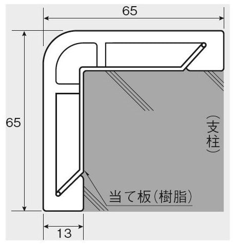 コーナーガード　当て板ベース付き　長さ500mm　65×65×15mm厚 【日本製　信栄物産】衝撃保護材