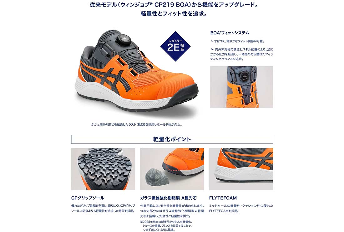 アシックス 安全靴 ウィンジョブ CP228 BOA ローカット メンズ レギュラー2E相当 作業靴 ダイヤル式 軽量 フィット感 ASICS WINJOB