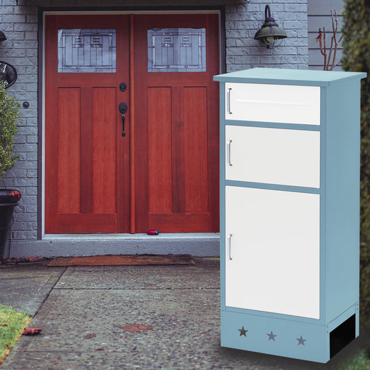 【公式】TBB-4911-WS 宅配ボックス3段 ホワイト×ブルー ダイマツ　DM限定　オリジナル宅配BOX　～安心で丈夫な設計～　ご不在時の置き配にピッタリな商品です。　宅配ボックス　一戸建て用　大型　特大　大容量　置き配ボックス　防水　アパート　マンション