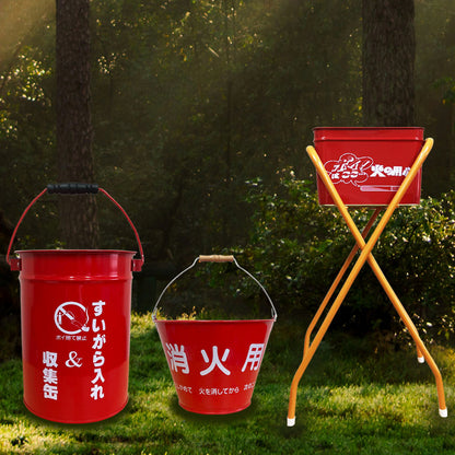 【送料無料】ダイマツ公式 SM-123 折りたたみ式スタンド付き灰皿缶・消火バケツ 容量8L・ 蓋付き吸い殻缶 3点セット 屋外用 業務用 喫煙所用 吸殻入れ 現場用